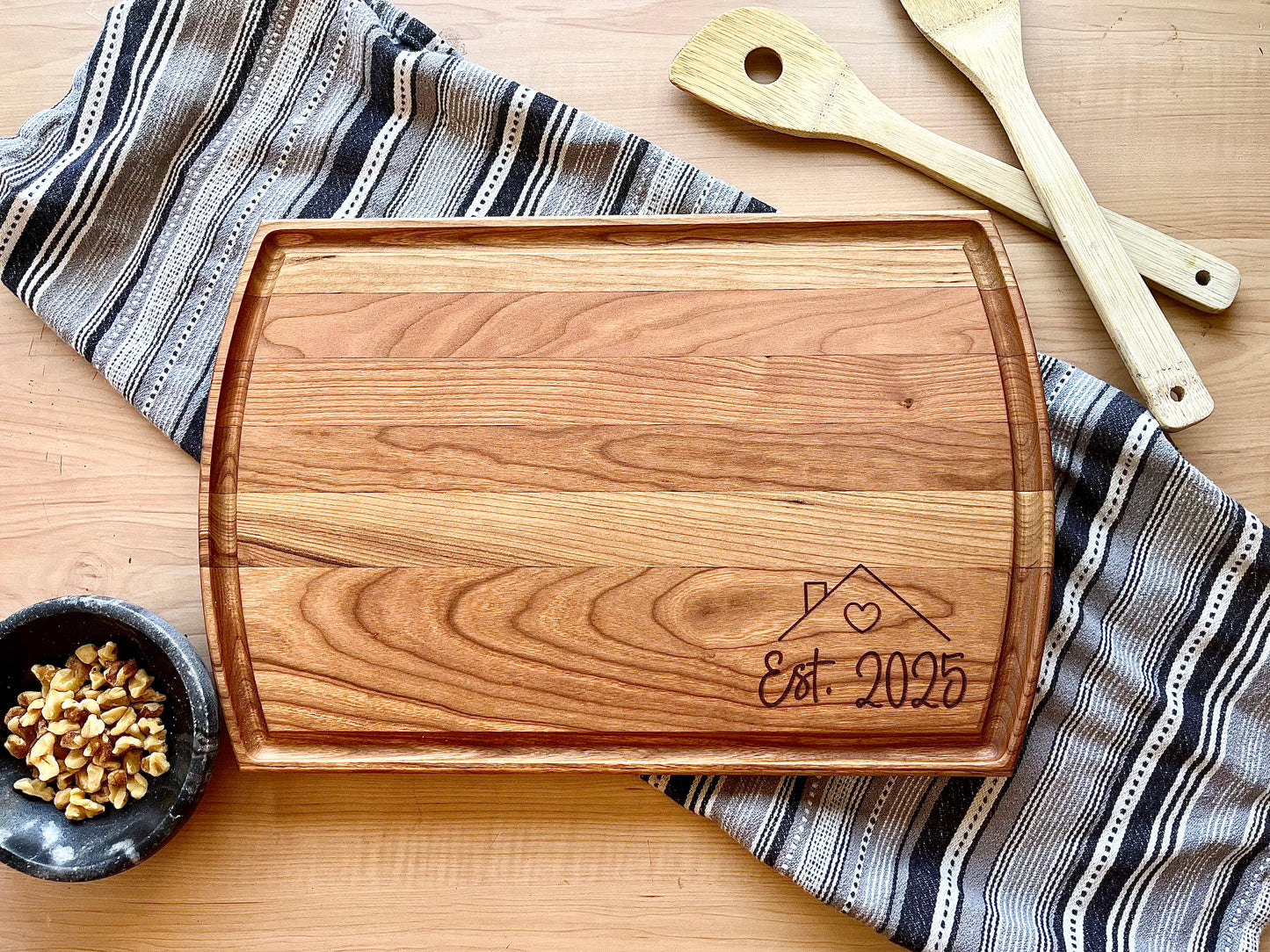 New Home With Date Engraved Cherry Cutting Board - 12"x16"