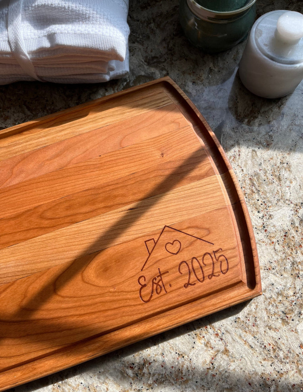 New Home With Date Engraved Cherry Cutting Board - 12"x16"